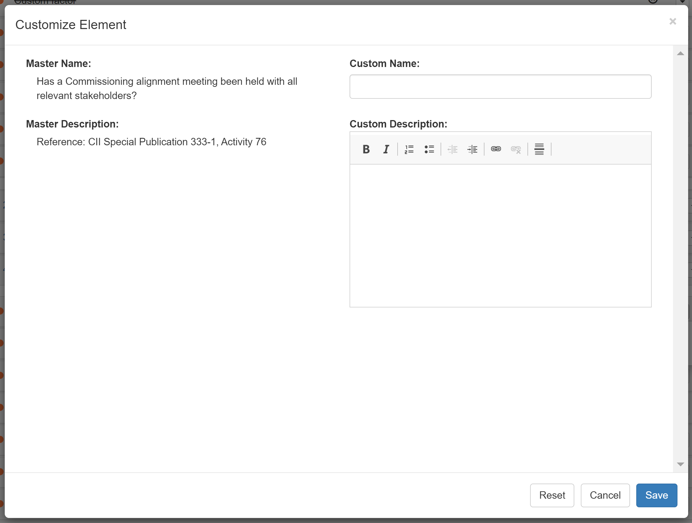 Edit Factor Names and Descriptions (Commissioning)