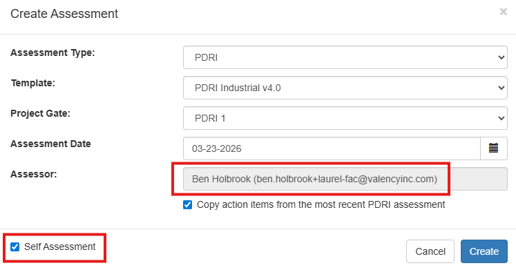 Self Assessment Checkbox and Assessor Field