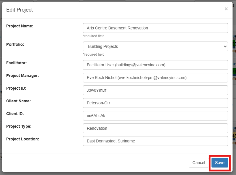 Save Project Details