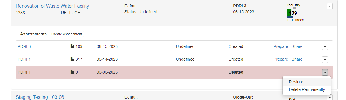 Restore a Deleted Assessment