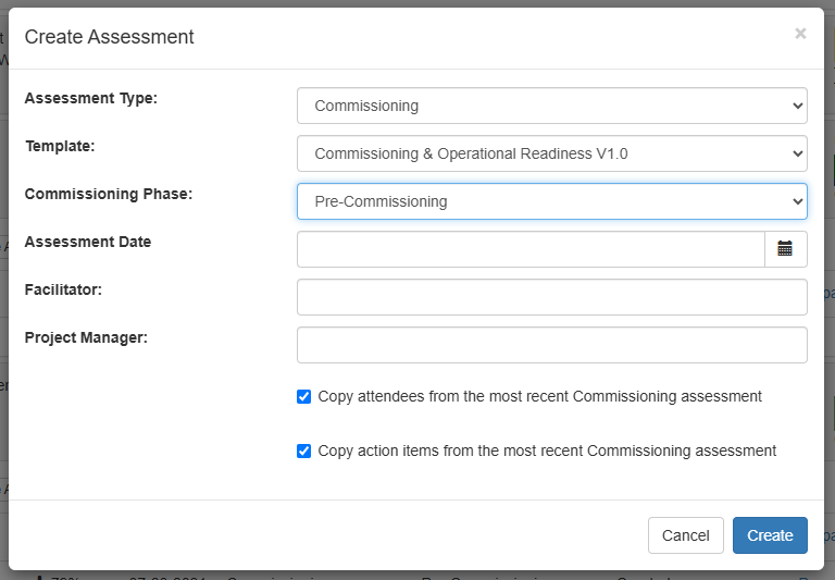 Create a Commissioning Assessment