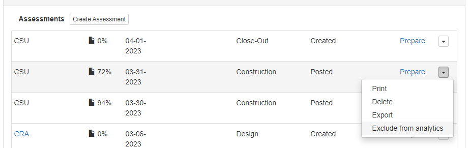 Exclude Assessments from Portfolio Analysis