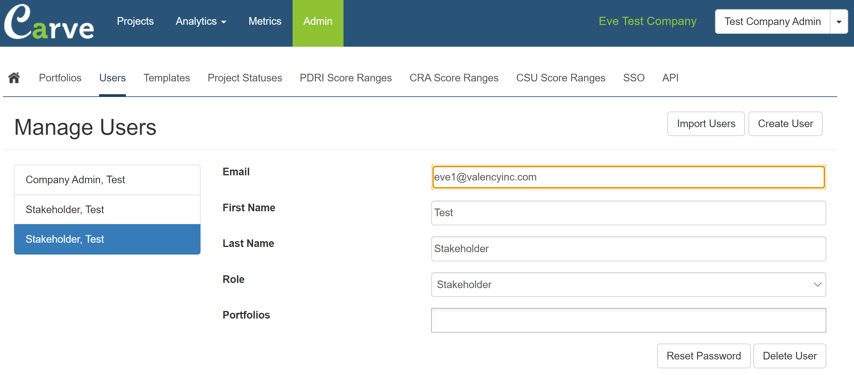 Edit Users, Admin Tab