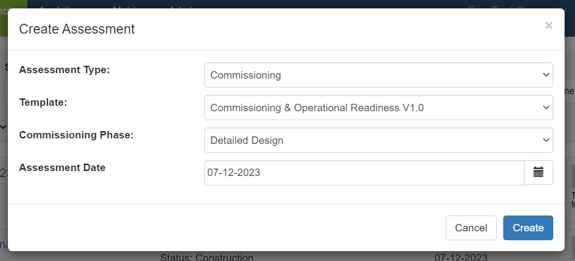 Create a Commissioning Assessment