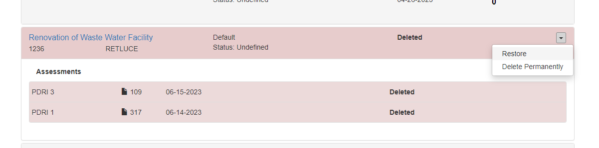 Restore a Deleted Project