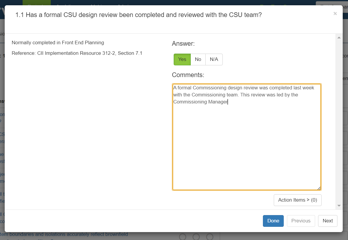 Commissioning Facilitation View, Capture Comments