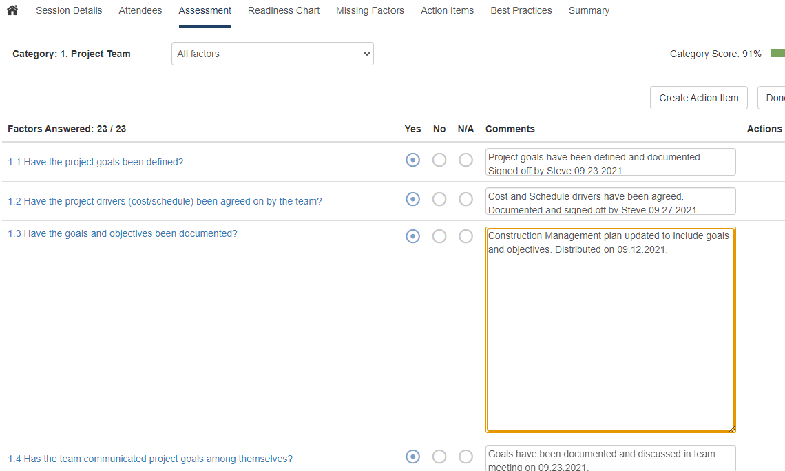 Comments in the CRA Category View