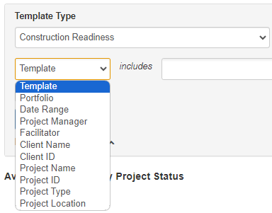 Construction Readiness Analytics Advanced Filter Criteria